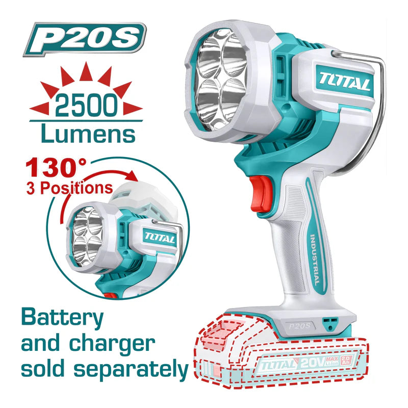 Lámpara De Trabajo Inalámbrica 20V. 2500 Lumens. Cabeza Giratoria De 130°. No Incluye Cargador Ni Batería. Linterna. TWLI20885 TOTAL
