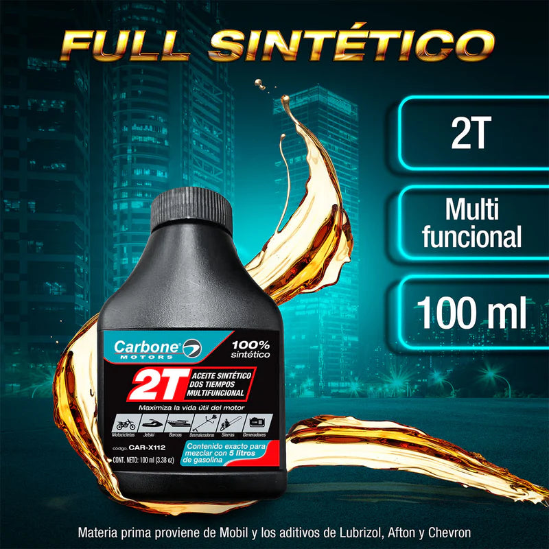 ACEITE 2T DE MOTOR DOS TIEMPOS FULL SINTETICO PARA MOTORES GASOLINA 2 Ciclos ( 100 Ml) CAR-X112
