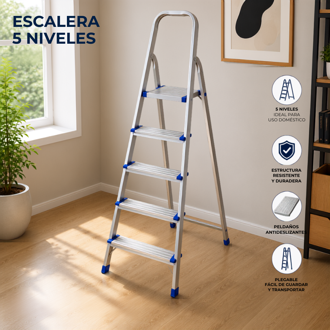 (LLEGANDO 3 DE JULIO) Escalera Plegable de Aluminio 5 Niveles | Escalera Antideslizante para Hogar y Oficina NS446733