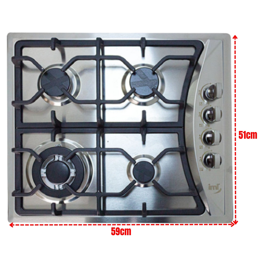 Estufa Empotrable de Acero Inoxidable de 4 Quemadores IML QE-4A