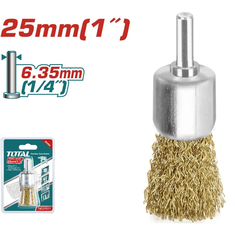 Cepillo De Alambre Cilindrico Con Vastago De 24Mm. Para Taladro. Diametro Alambre 0.35 Mm. TAC37011 TOTAL