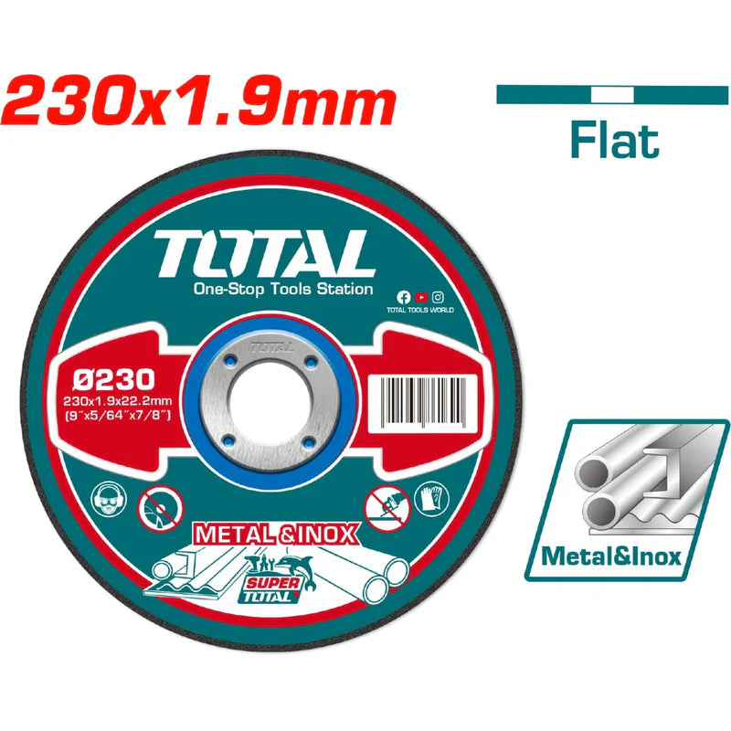 Disco De Corte Para Metal Plano 230 MM ( 9" ) X 1.9MM ( 5/64")X 22.2MM ( 7/8" ) Total TAC2212303 TOTAL