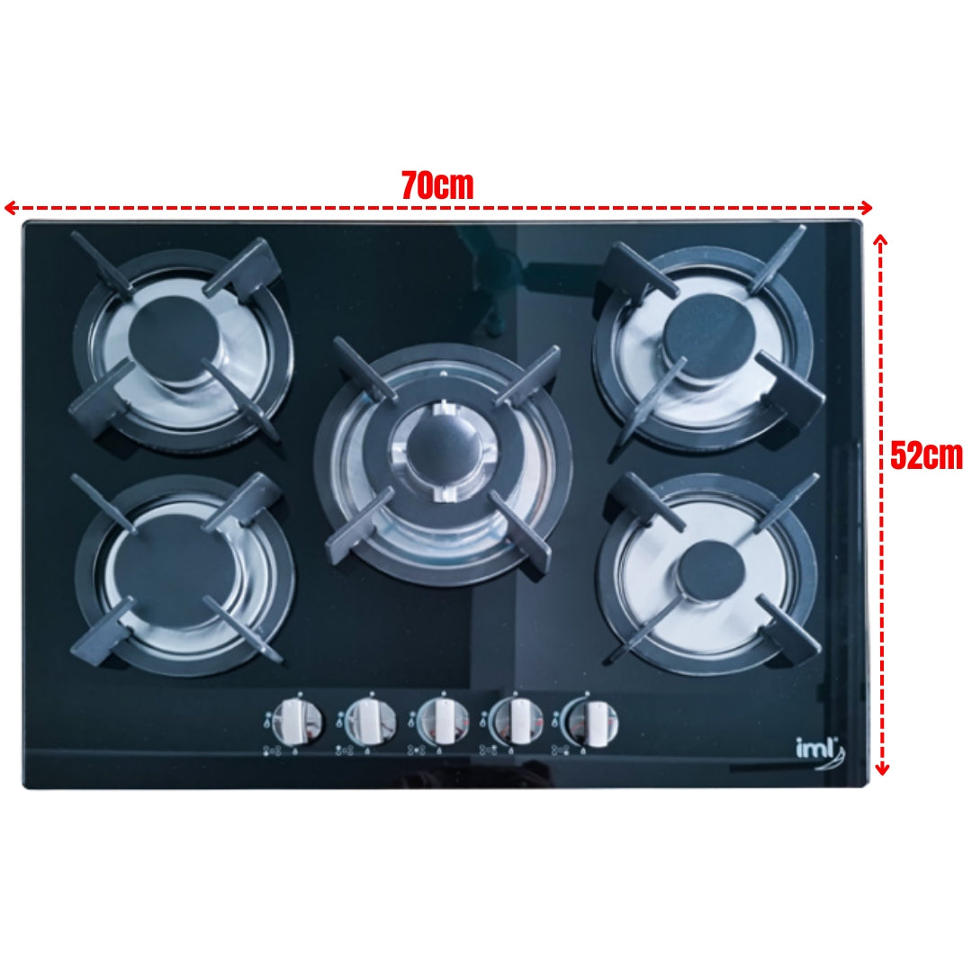 Estufa Empotrable de 5 Quemadores de Vidrio Templado IML QE-5V
