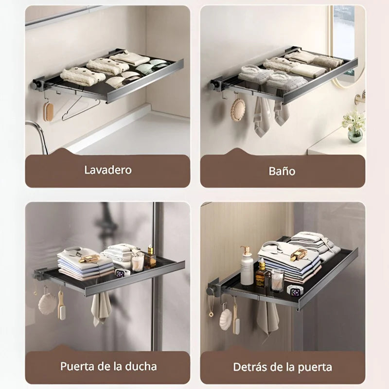 Repisa Estante Retráctil Con Malla Multiusos Para Baño Y Lavandería. Repisa Plegable Con Ganchos. 45X42.5Cm AB1711