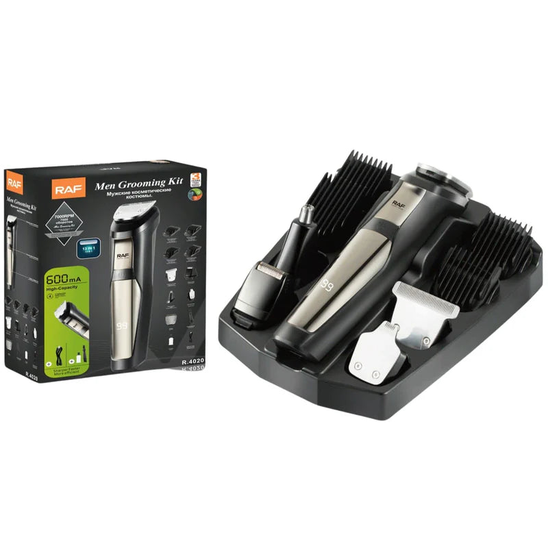 Kit De Cuidado Masculino 5W 13 En 1, Recargable USB, 4 Cabezales, Pantalla Digital Y Base 110V/60Hz Kit De Aseo R.4020 RAF