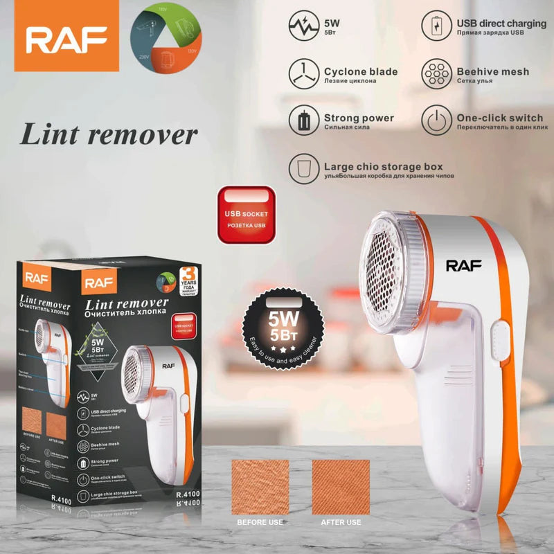 Removedor De Pelusa 5W, Recargable Por USB, Con Cuchillas Ciclónicas Y Malla De Seguridad 110V/60Hz Quitapelusas R.4100 RAF