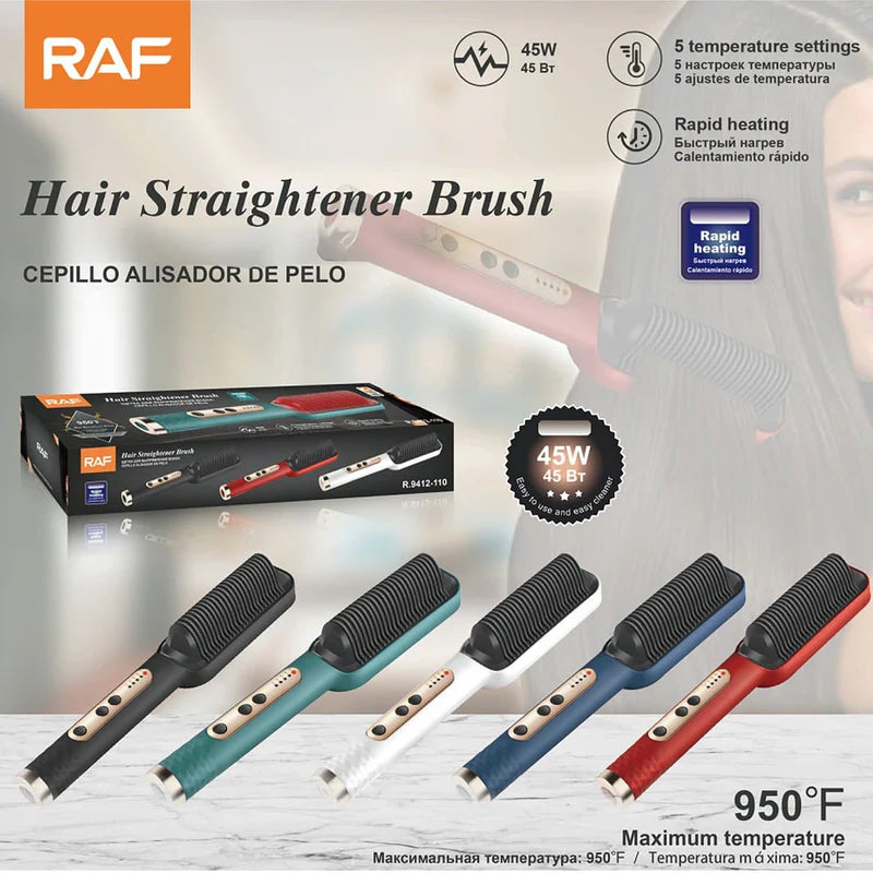 Cepillo Alisador 45W Con 5 Niveles De Temperatura Y Calentamiento Rápido 950°F Ideal Cabello Grueso 110V R.412-110 RAF