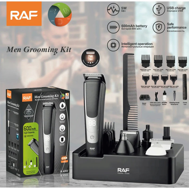 Kit De Cuidado Masculino 7W 13 En 1, 600Mah, USB,Pantalla Digital, Base Organizadora 110V/60Hz Kit De Aseo R.4202 RAF