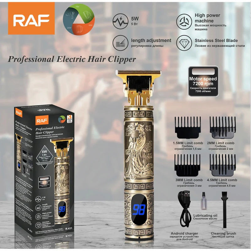 Cortadora De Cabello Eléctrica 5W 7200 RPM, Diseño Vintage Cable USB Incluye Peines. 110V/60Hz Cortadora Barbero R.431