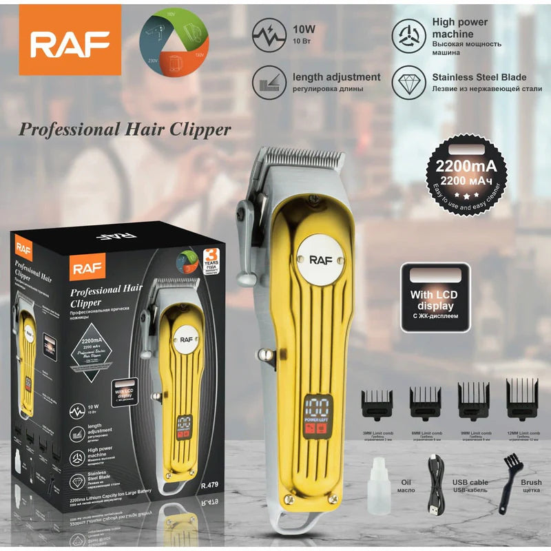 Cortadora De Cabello Eléctrica 10W Cuchillas De Acero Cable USB Incluye Peines. 110V/60Hz Cortadora Barbero R.479 RAF
