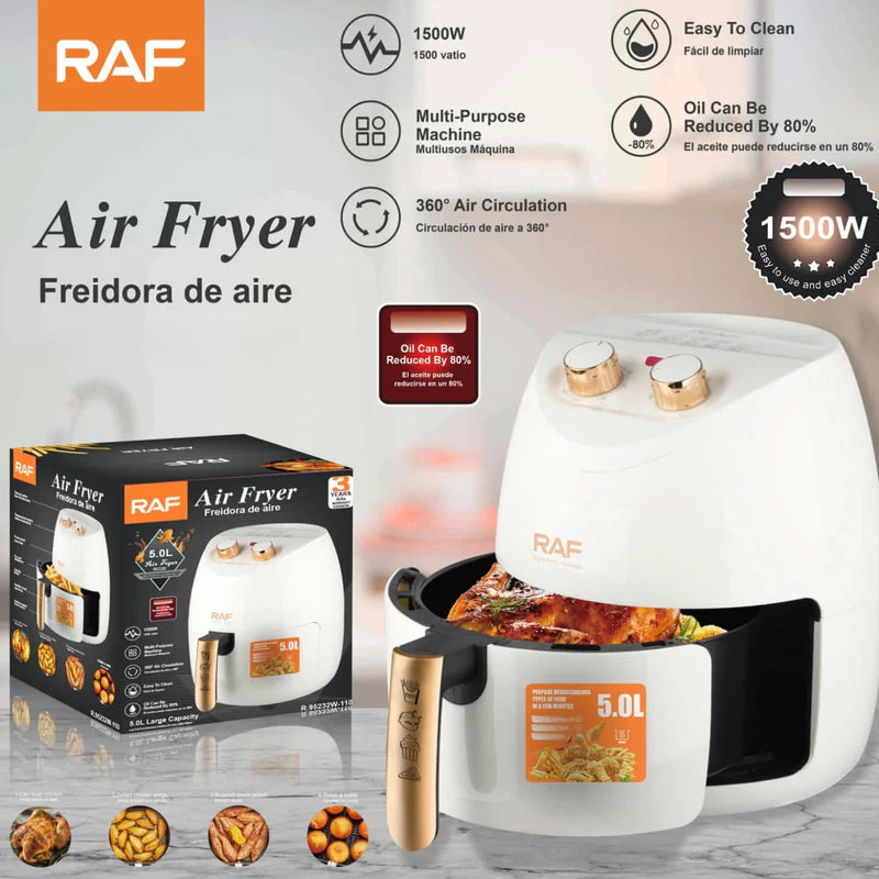 Freidora De Aire 5L 1500W 110V 60Hz Control De Perilla Antiadherente 360° Multipropósito Aceite 80% Air Frier R.5232W-110