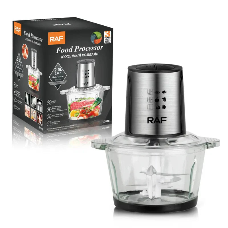Procesador De Alimentos 800W Bowl Vidrio 2L Con 4 Cuchillas Espirales. 110V/60 Hz. Mezclador De Alimentos R.7018-110 RAF