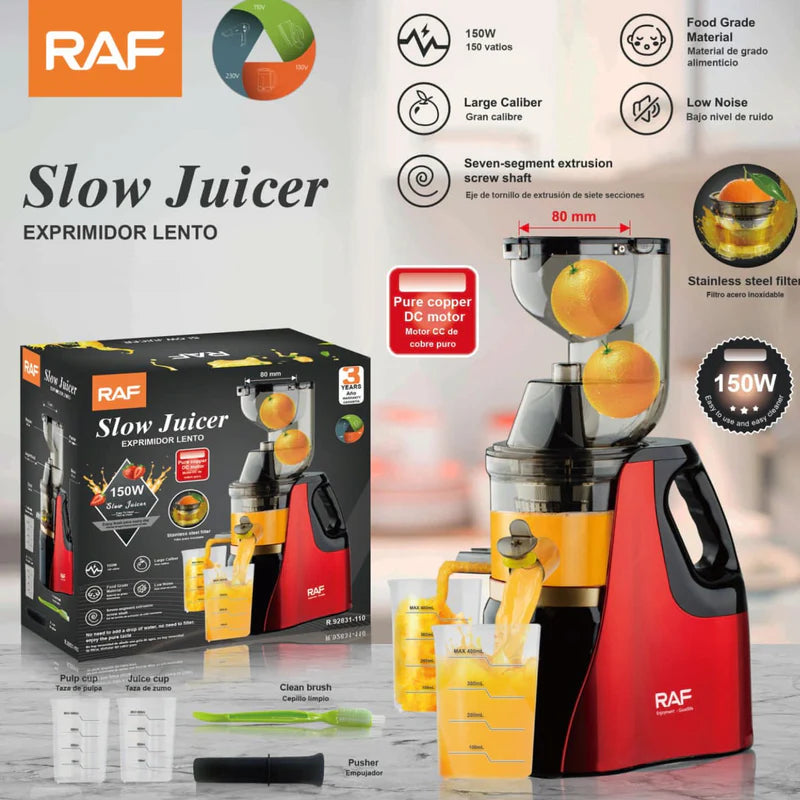 Extractor De Jugos 150W 110V/60Hz Con Motor De Cobre Y Filtro De Acero Inoxidable. Exprimidor Lento Naranjas. R.92831-110 RAF