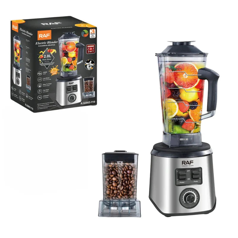 Licuadora Eléctrica Y Moledor De Café 2 En 1 2300W 110V/60Hz 6 Cuchillas Y Vaso 2L. Blender Y Accesorio Moledor R.92863-110 RAF