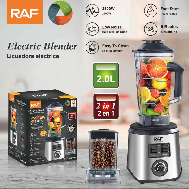 Licuadora Eléctrica Y Moledor De Café 2 En 1 2300W 110V/60Hz 6 Cuchillas Y Vaso 2L. Blender Y Accesorio Moledor R.92863-110 RAF