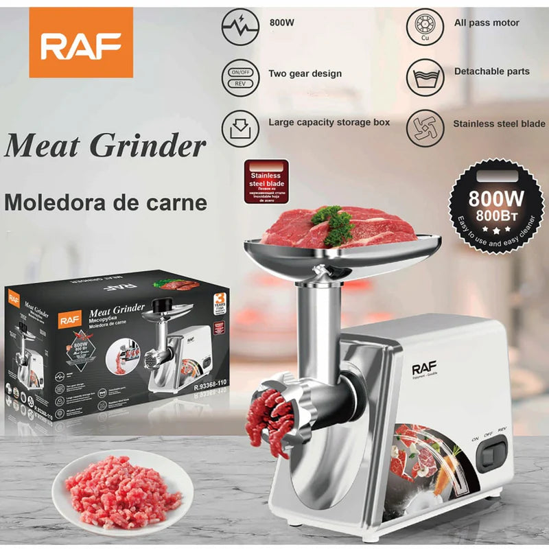Moledora De Carne 800W 110V/60Hz.Con Accesorios Para Embutidos Y Kebbe. Picadora De Carne R.93368-110 RAF