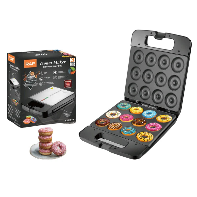 Máquina Para Mini Donas 1400W Con Revestimiento Antiadherente Y Doble Cocción 110V /60Hz. Donut Maker R.9518-110