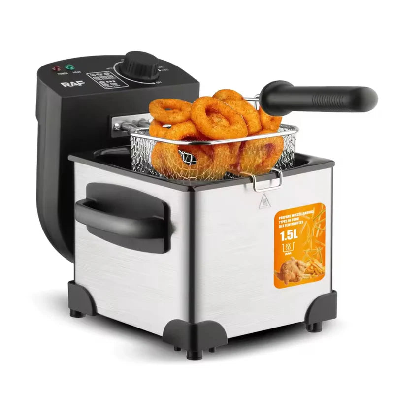 Freidora De Aceite 1.5L 1000W Inoxidable Con Control De Temperatura. Canasta Removible. Deep Fryer R.95229-110 RAF