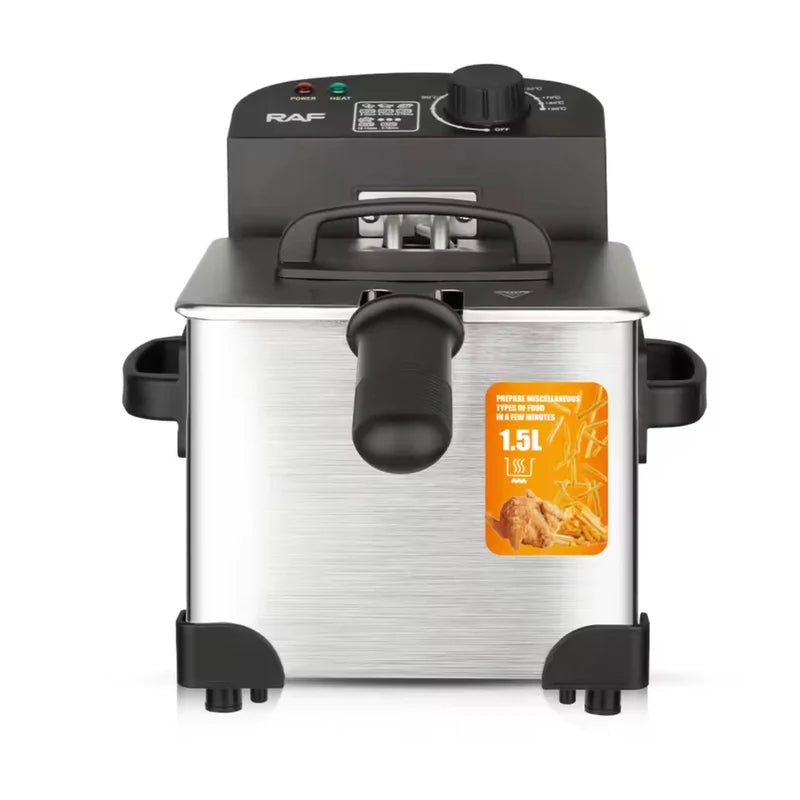 Freidora De Aceite 1.5L 1000W Inoxidable Con Control De Temperatura. Canasta Removible. Deep Fryer R.95229-110 RAF