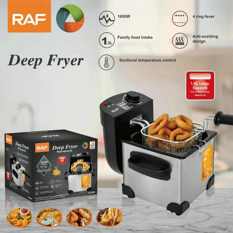 Freidora De Aceite 1.5L 1000W Inoxidable Con Control De Temperatura. Canasta Removible. Deep Fryer R.95229-110 RAF
