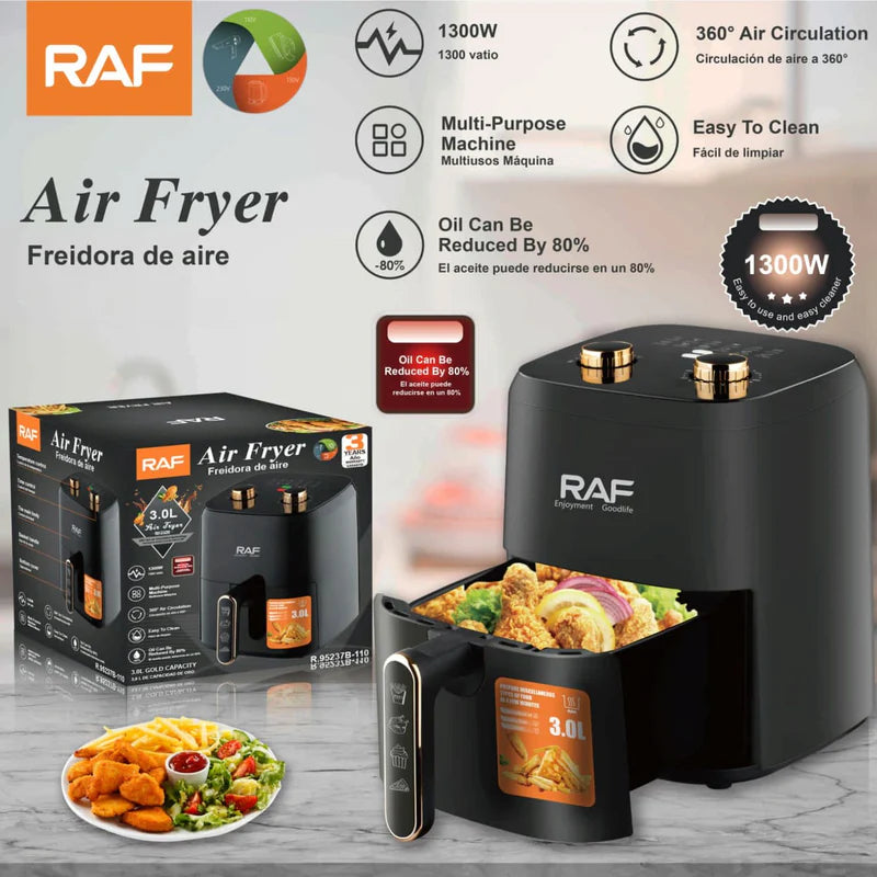 Freidora De Aire 3L 1300W 110V 60Hz Control De Perilla Antiadherente 360° Multipropósito Aceite 80% Air Frier R.95237B-110