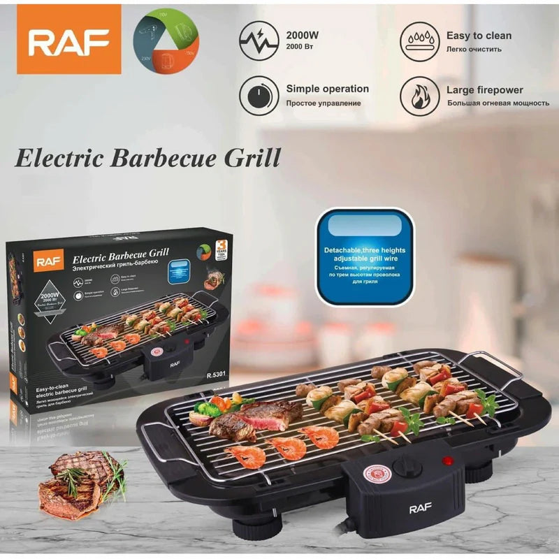 Parrilla Eléctrica 2000W Con Altura Ajustable Y Limpieza Fácil Ideal Para Asados 110V/60 Hz. Asador Grill R.95301-110 RAF