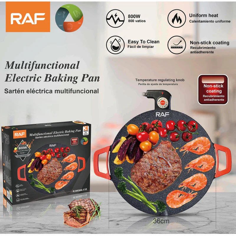 Sartén Eléctrico Multifuncional 800W Con Antiadherente Y Control De Temperatura 110V/60 Hz. Sarten Plancha R.95304-110 RAF