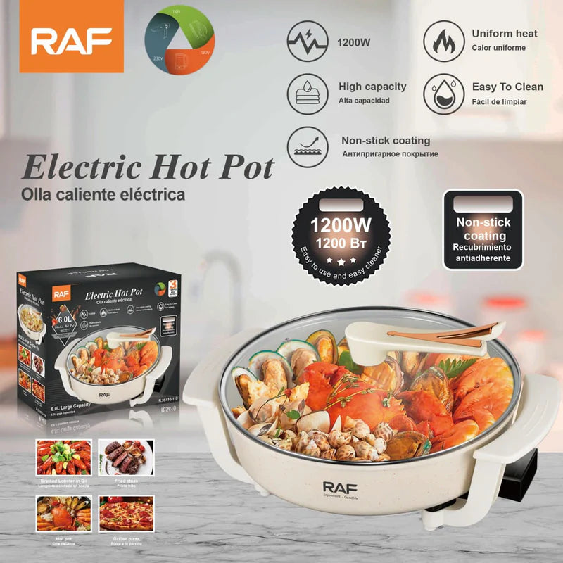 Olla Eléctrica 6L 1200W 100V 60Hz Calor Uniforme Antiadherente. Sartén Eléctrica Cazuela R.95410-110