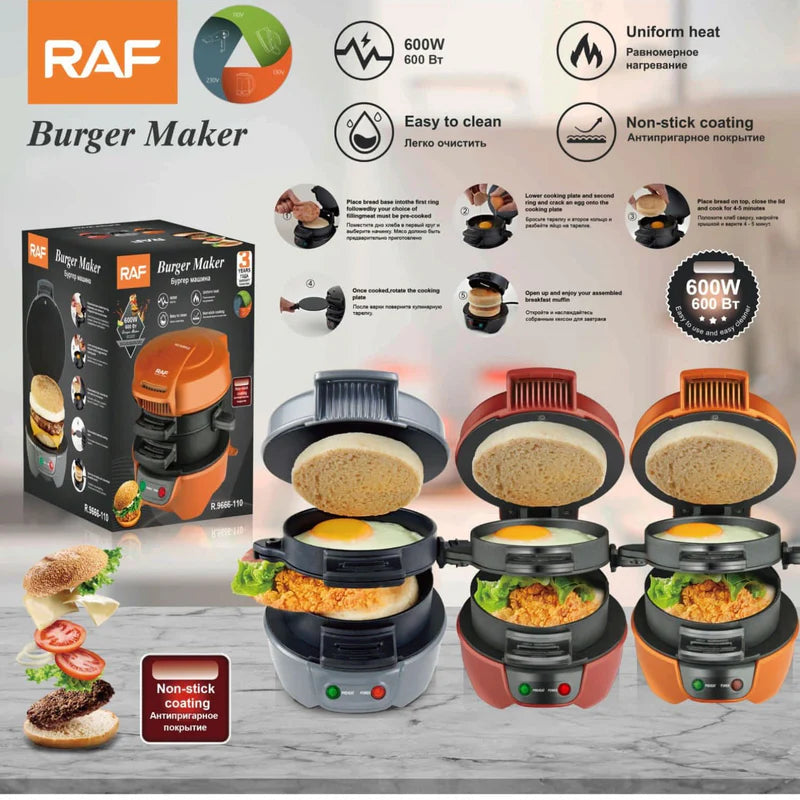 Tostadora Para Hamburguesas Y Muffins 600W Con Placas Antiadherentes. 110V /60Hz. Tostadora Para Sandwiches R.9666-110 RAF