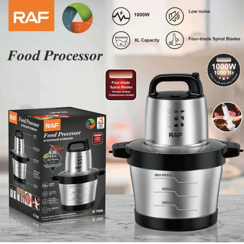 Procesador De Alimentos 1000W 6L Con Cuchillas De 4 Hojas Y Bajo Ruido. 110V/60 Hz Mezclador De Alimentos R.97008-110 RAF