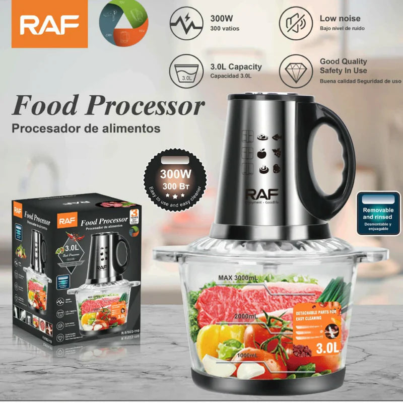 Procesador De Alimentos 300W Con Bowl De Vidrio 3L, Bajo Ruido 110V/60 Hz. Mezclador De Alimentos R.97022-110 RAF