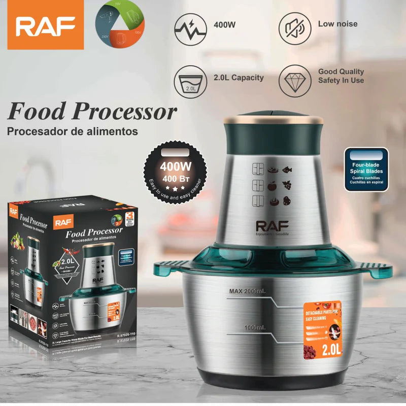 Procesador De Alimentos 400W 2L Con Cuchillas En Espiral, Bajo Ruido. 110V/60 Hz. Mezclador De Alimentos R.97029-110 RAF