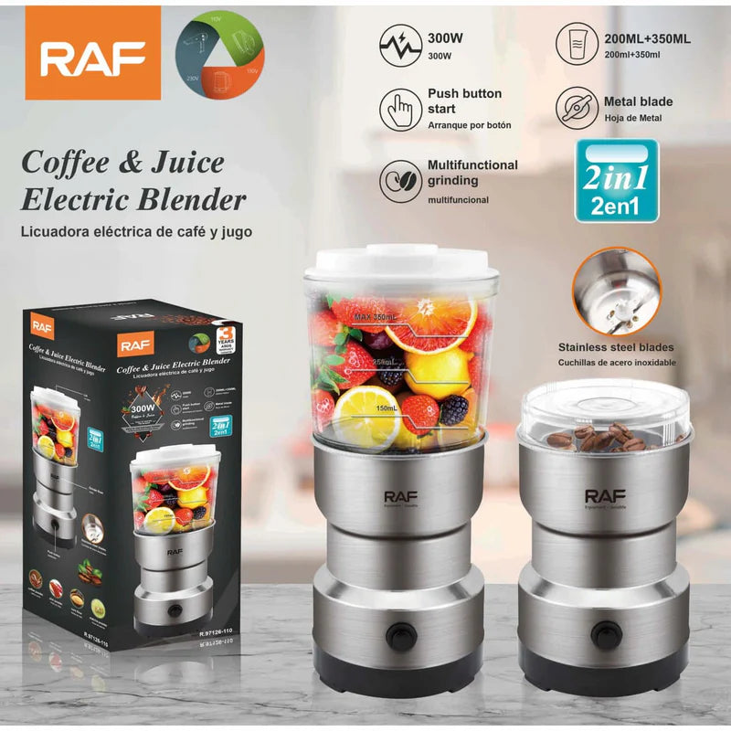 Licuadora De Zumo 2 En 1 300W Inoxidable Y Molinillo Eléctrico Para Especias Y Café 110V/60 Hz. Blender Grinder R.97126-110 RAF