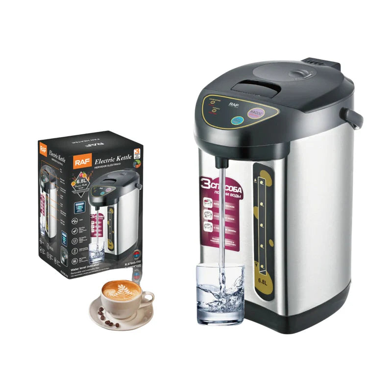 Hervidor Eléctrico 6.8L 750W Con Apagado Automático Y Base Giratoria 360° Acero Inoxidable 110V /60Hz R.97905-110 RAF
