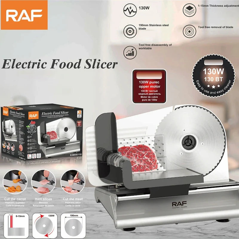 Cortadora Rebanadora De Embutidos 130W 190Mm 110V/60Hz. Espesores 1-15 Mm. Ancho Hoja 200 Mm Cortadora De Alimentos. R.98800-110