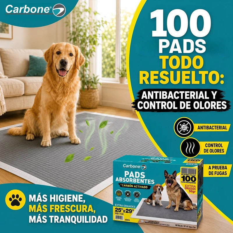 Pads De Entrenamiento Para Perros Grandes 65X75cm (Pack De 100 Unidades). 6 Capas Ultra Absorbentes Con Carbón Activado. Antiolores, Antifugas Y Adhesivo Al Piso En Esquinas. UN-A234