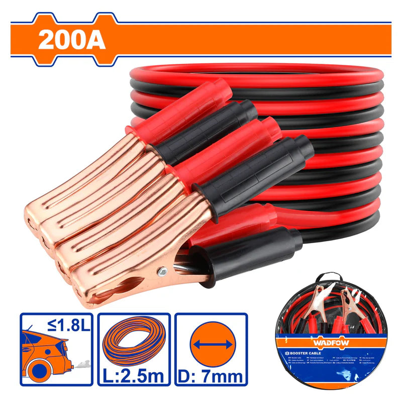 Cable Jumper Para Batería 200AMP Long 2.5M Pinzas Cobre Autos Hasta 1.8L Diámetro 7Mm Cable De Arranque WBTC1901 WADFOW