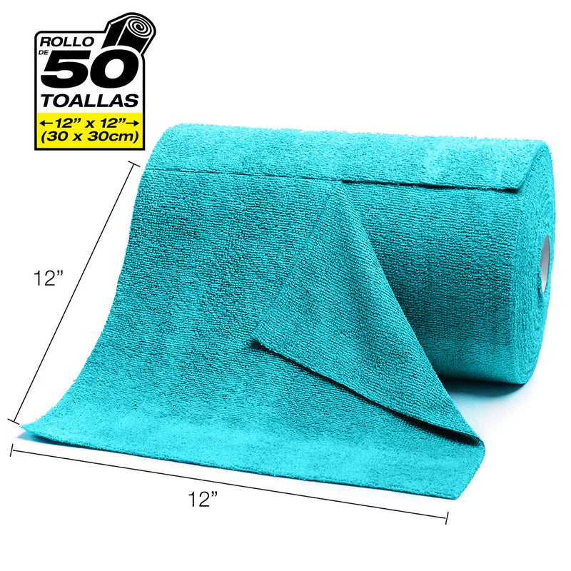 Paños De Microfibra Rollo De 50 Unidades Toallas 12”X12” (30X30cm). Trapos Super Absorbentes - Reutilizables CLE4001T CARBONE