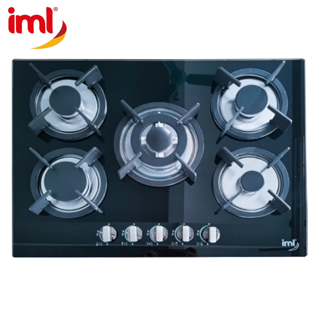 Estufa Empotrable de 5 Quemadores de Vidrio Templado IML QE-5V