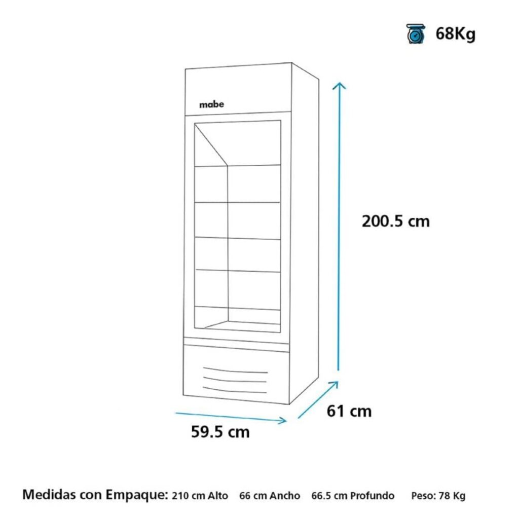Vitrina Refrigeradora Comercial de Bebidas Mabe VM3164LB0 de 11 Pies Cúbicos (316 Litros), Puerta de Vidrio, Iluminación LED, Blanca
