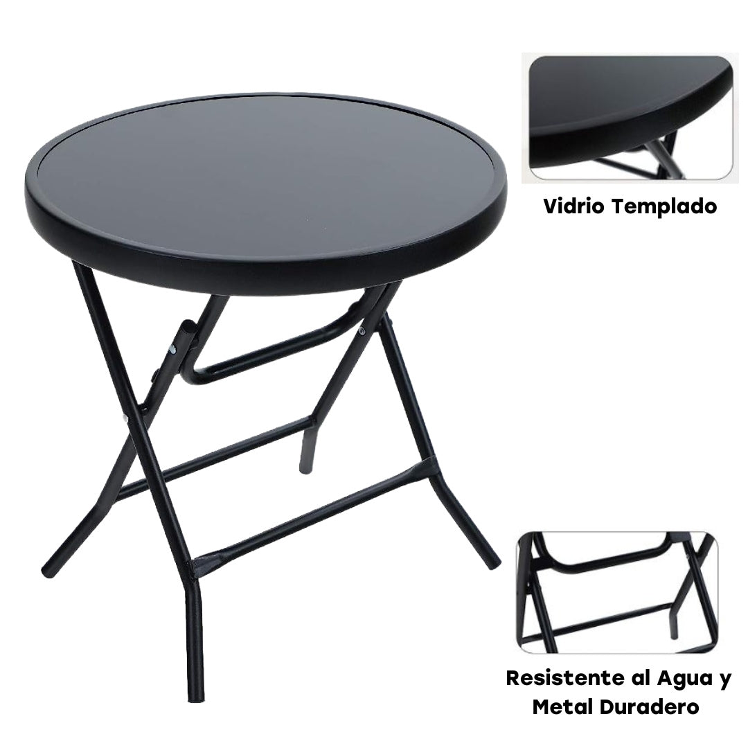Mesa Plegable Redondo de Metal & Vidrio Templado de 60cm, 70cm & 80cm Selecto