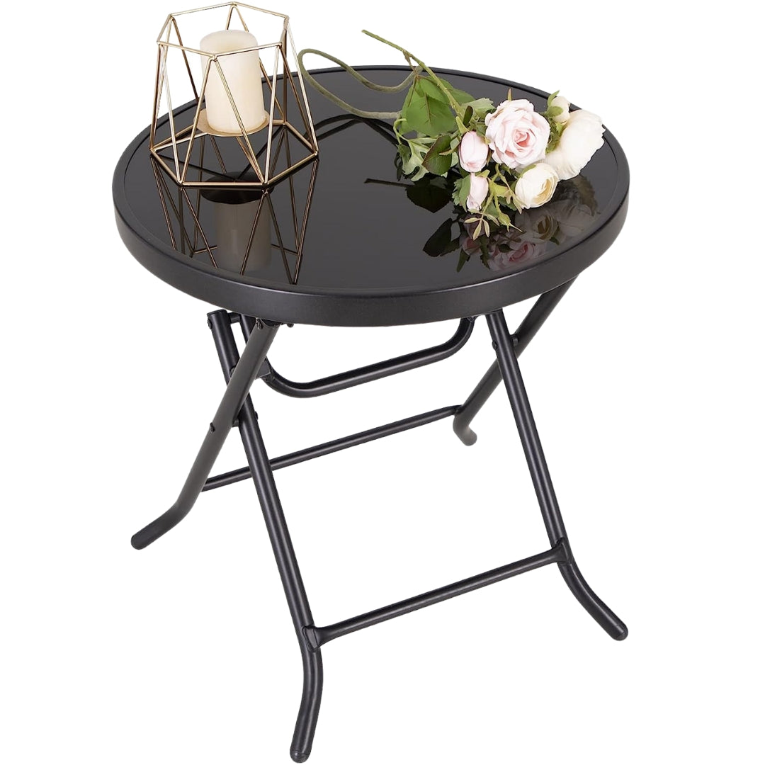 Mesa Plegable Redondo de Metal & Vidrio Templado de 60cm, 70cm & 80cm Selecto