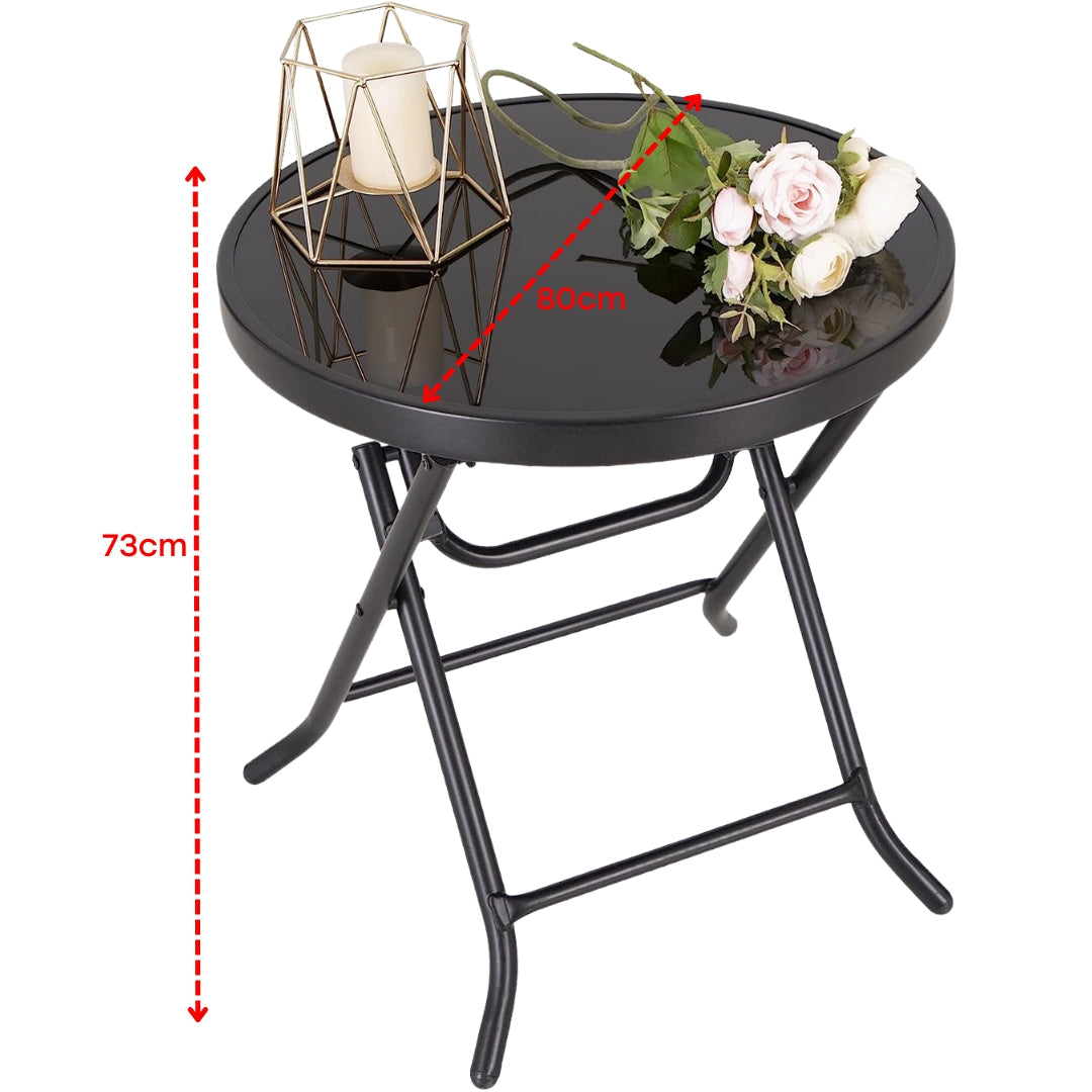 Mesa Plegable Redondo de Metal & Vidrio Templado de 60cm, 70cm & 80cm Selecto