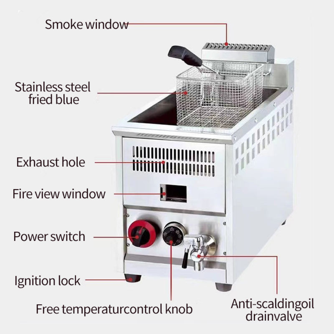 Freidora de Acero Inoxidable a Gas de 8 Litros con Termostato HGF-71A Selecto