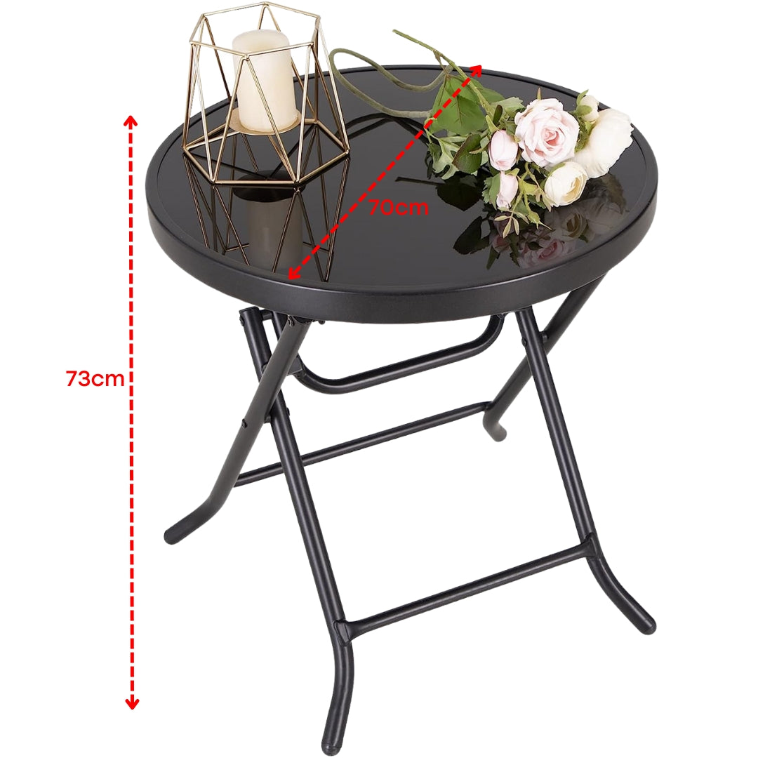 Mesa Plegable Redondo de Metal & Vidrio Templado de 60cm, 70cm & 80cm Selecto
