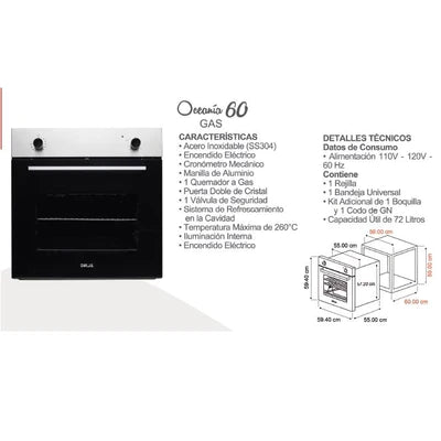 Horno Empotrable a Gas Oceania 60 Black Drija