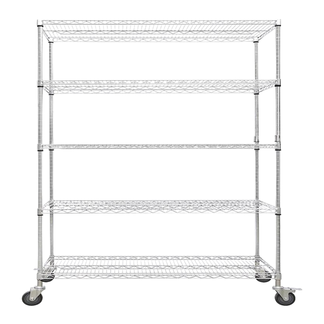 Rack Metálico Cromado de 5 Niveles 100kg con Ruedas & Frenos 160*120*45cm R160X120X45