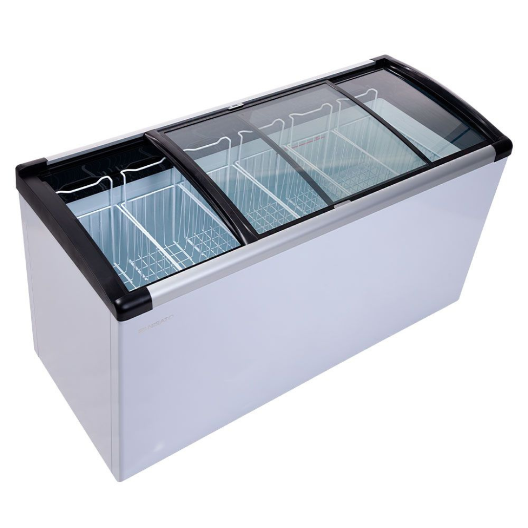 Heladera con Puertas de Vidrio Curvo 14P3/390L 6 Canastas NCHC-390GX Nisato Helado. NISATO
