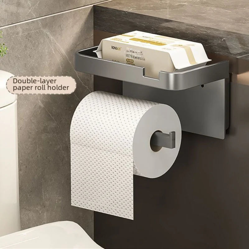 Portarrollos De Papel Higiénico Con Bandeja Soporte Para Celular. Color Gris. AB895 Selecto