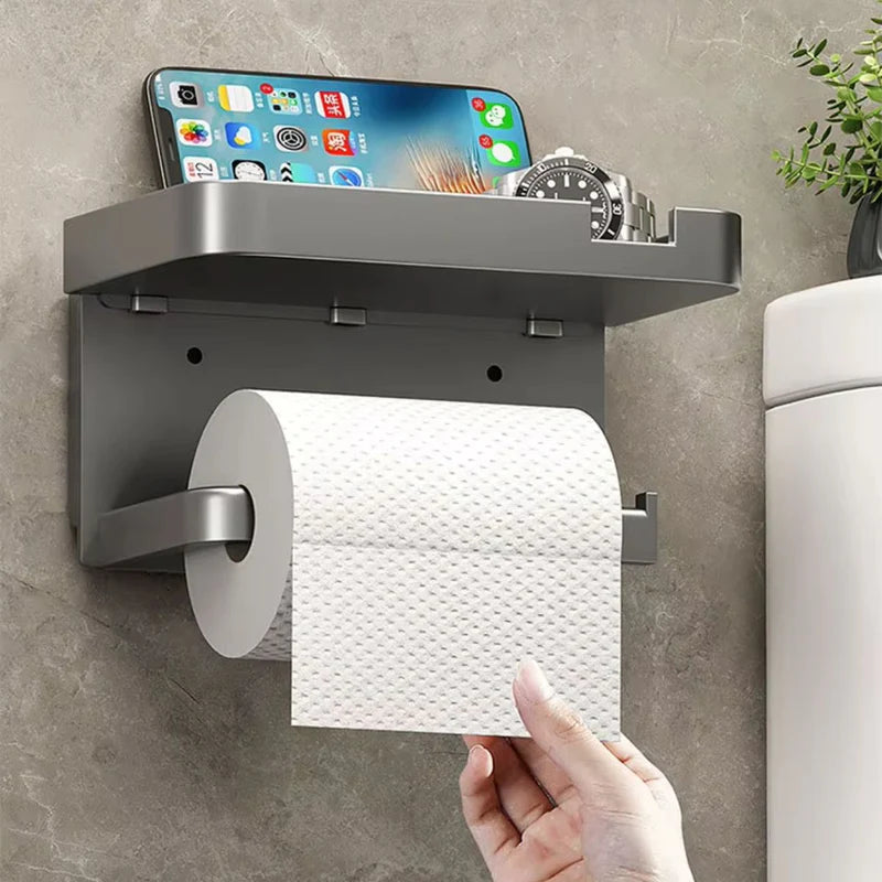 Portarrollos De Papel Higiénico Con Bandeja Soporte Para Celular. Color Gris. AB895